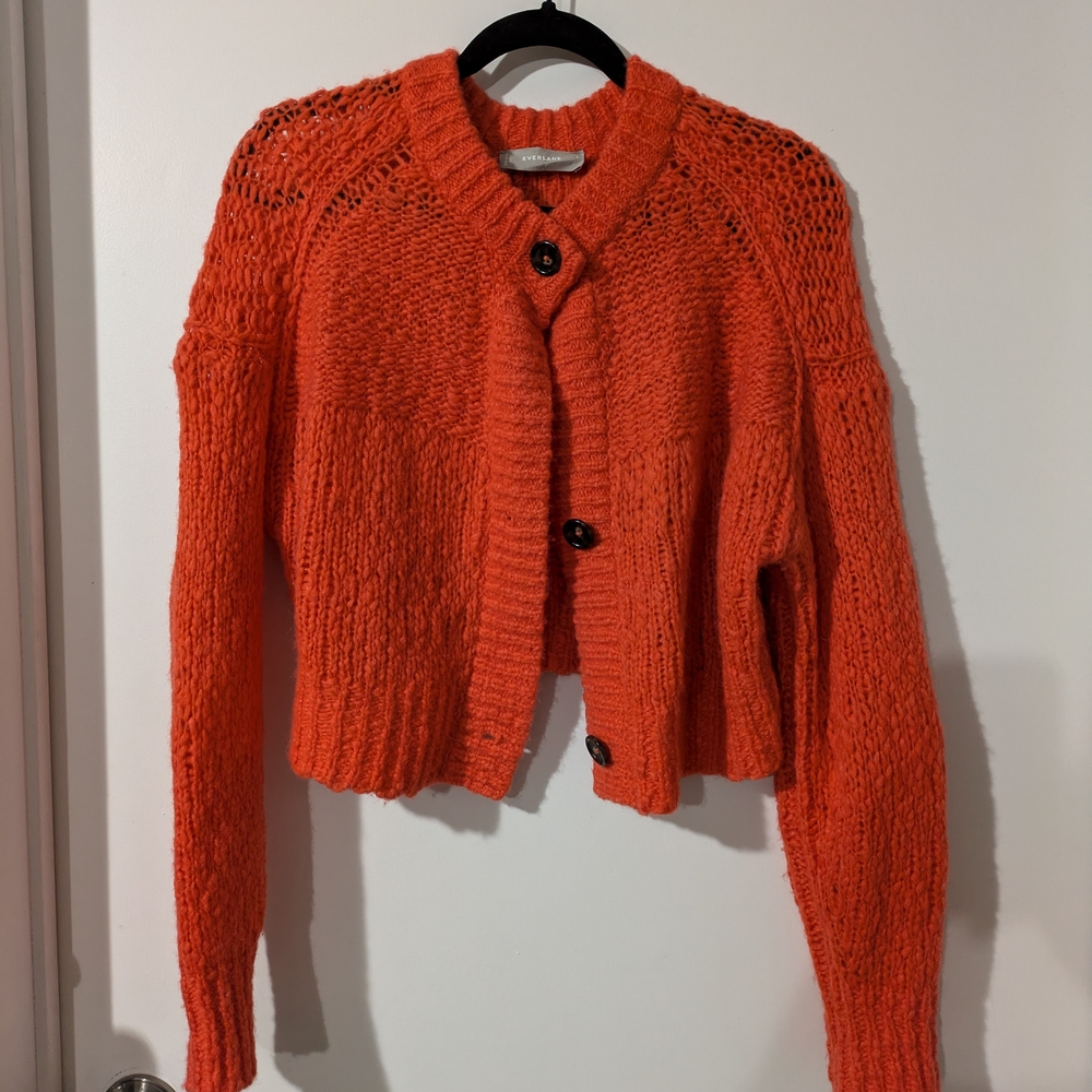 Everlane Orange Cropped Knit Cardigan